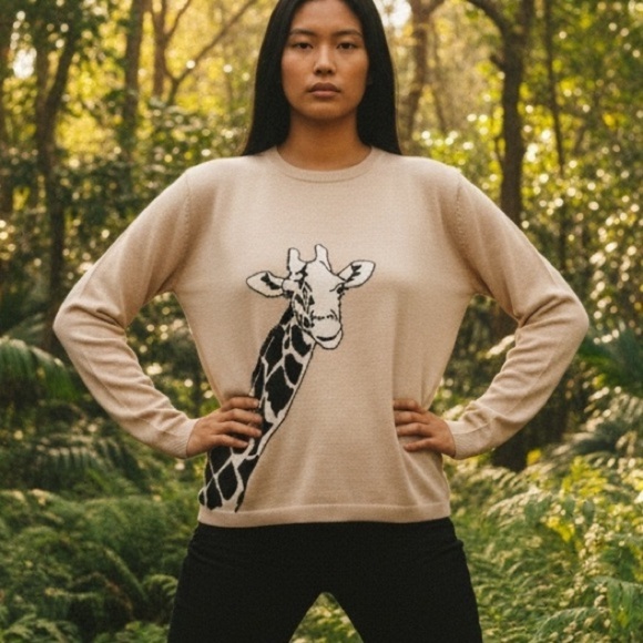 Talbots Sweaters - Giraffe Safari Knit Sweater Petite M Classic Animal Print Indie Fall Chic